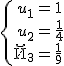 2$\.\{ \array{rcl$u_1&=&1\\u_2&=&\frac{1}{4}\\\u_3&=&\frac{1}{9}}